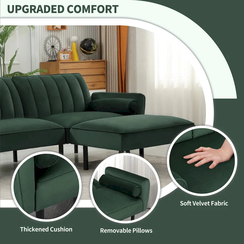 Divano Letto Convertibile Futon con Chaise Ottomana per Ufficio, Divano Letto Futon in Velluto