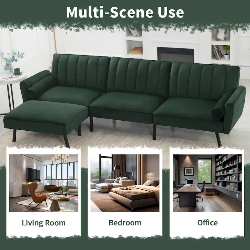 Divano Letto Convertibile Futon con Chaise Ottomana per Ufficio, Divano Letto Futon in Velluto