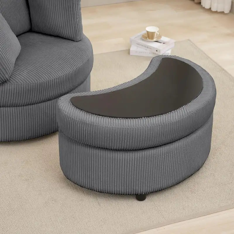 Poltrona in velluto a coste, poltrona a botte con pouf e cuscini per il soggiorno