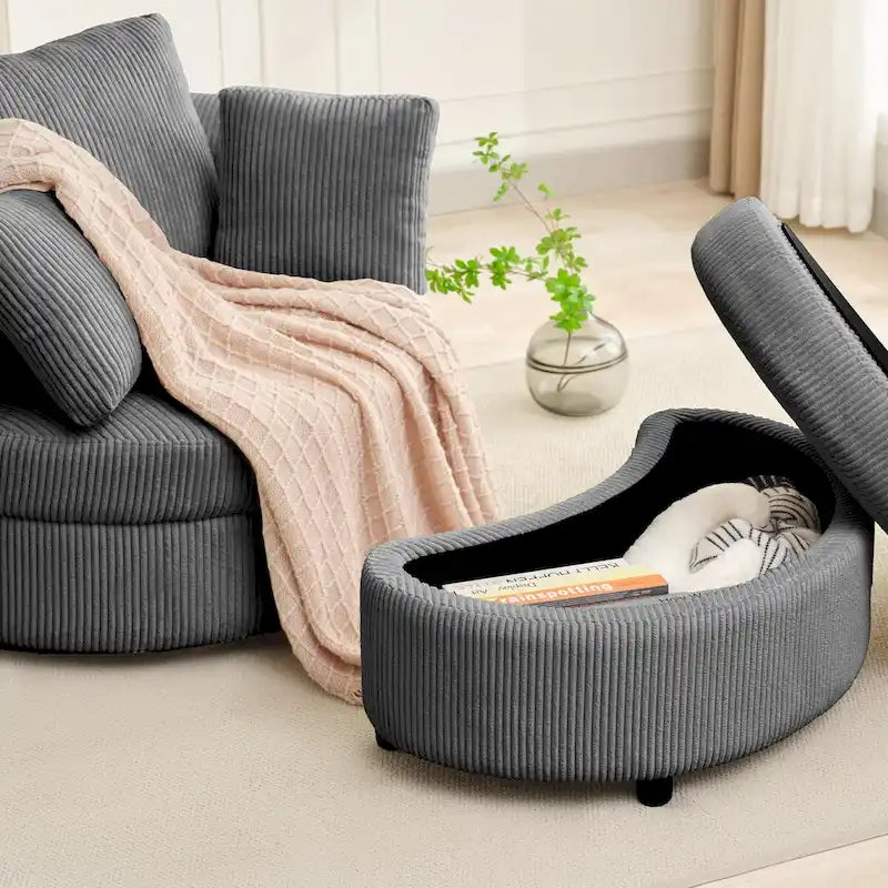 Poltrona in velluto a coste, poltrona a botte con pouf e cuscini per il soggiorno