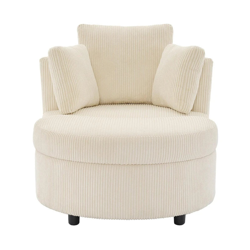 Poltrona in velluto a coste, poltrona a botte con pouf e cuscini per il soggiorno