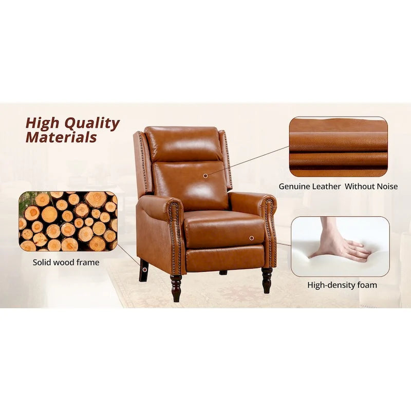 COZYMAN Mid-century Genuine Leather Recliner Push Back Adjustable Recliner Chairs with Comfortable Arms Set of 2