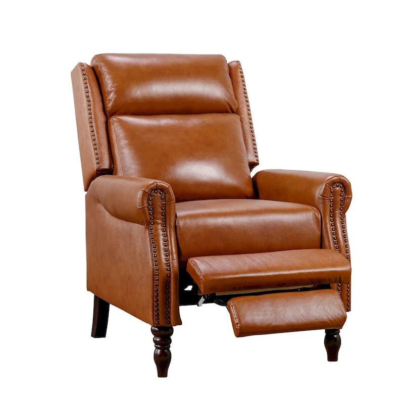 COZYMAN Mid-century Genuine Leather Recliner Push Back Adjustable Recliner Chairs with Comfortable Arms Set of 2