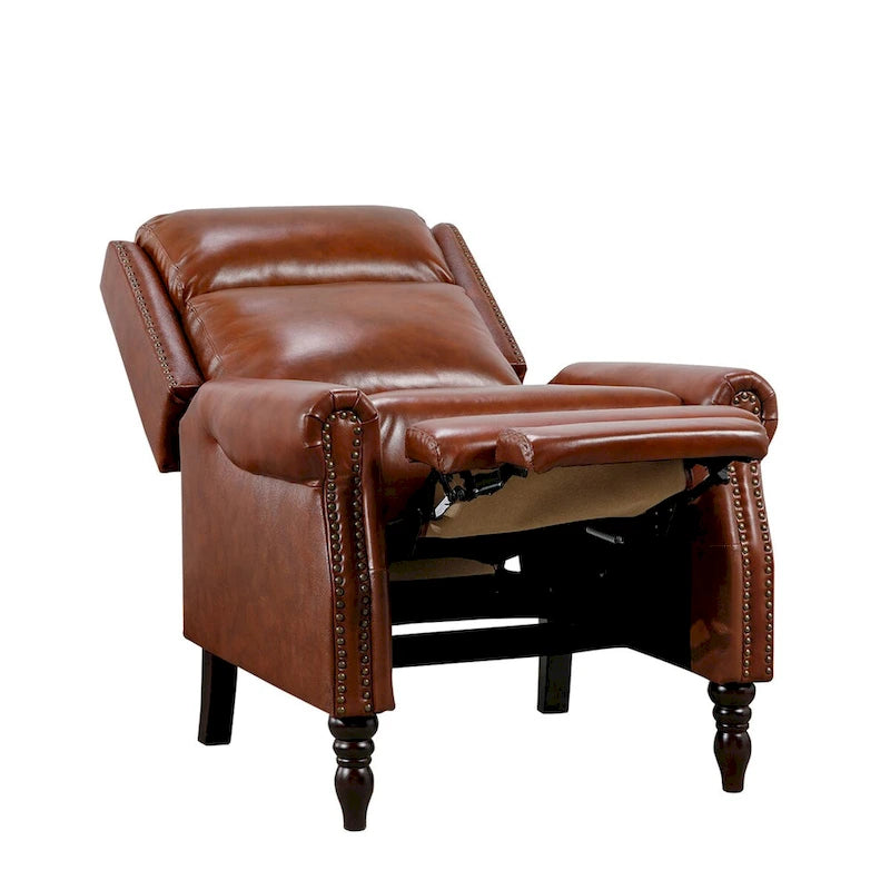 COZYMAN Mid-century Genuine Leather Recliner Push Back Adjustable Recliner Chairs with Comfortable Arms Set of 2