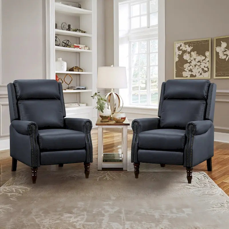 COZYMAN Mid-century Genuine Leather Recliner Push Back Adjustable Recliner Chairs with Comfortable Arms Set of 2