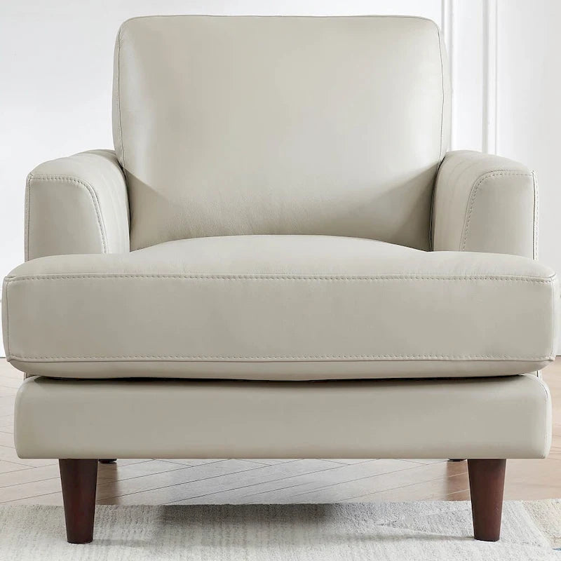 Poltrona in pelle pieno fiore Ivy Living Cassia con piume, memory foam e molle