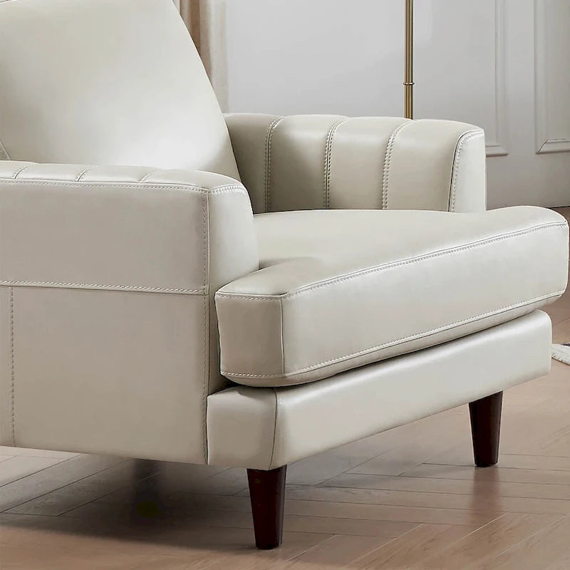 Poltrona in pelle pieno fiore Ivy Living Cassia con piume, memory foam e molle