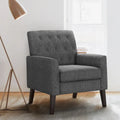 Poltrona LUE BONA Mid-Century moderna con bottoni, gambe in noce e lino - 29,53 A X 30 L X 33,07 P