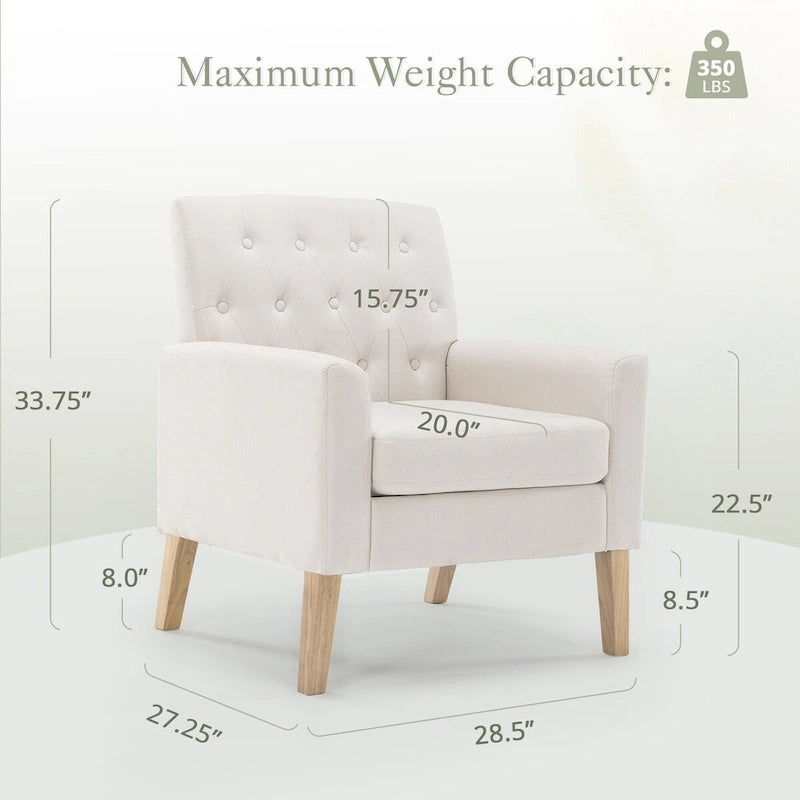 Poltrona LUE BONA Mid-Century moderna con bottoni, gambe in noce e lino - 29,53 A X 30 L X 33,07 P