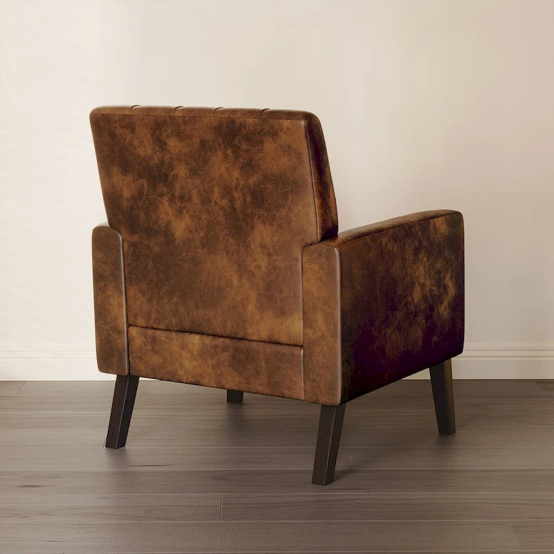 Poltrona LUE BONA Mid-Century moderna con bottoni, gambe in noce e lino - 29,53 A X 30 L X 33,07 P