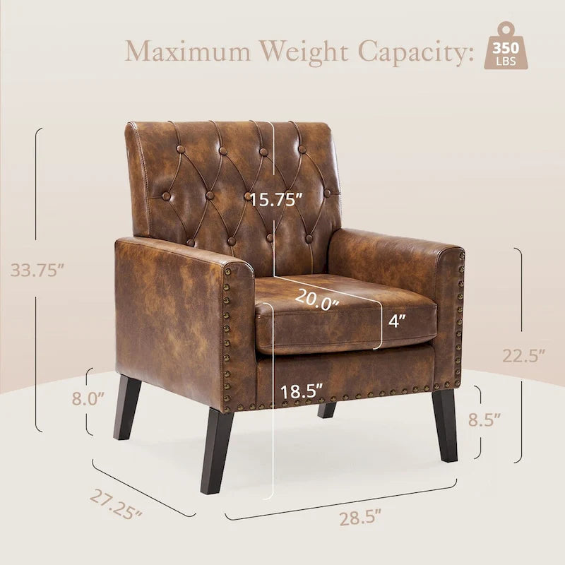 Poltrona LUE BONA Mid-Century moderna con bottoni, gambe in noce e lino - 29,53 A X 30 L X 33,07 P