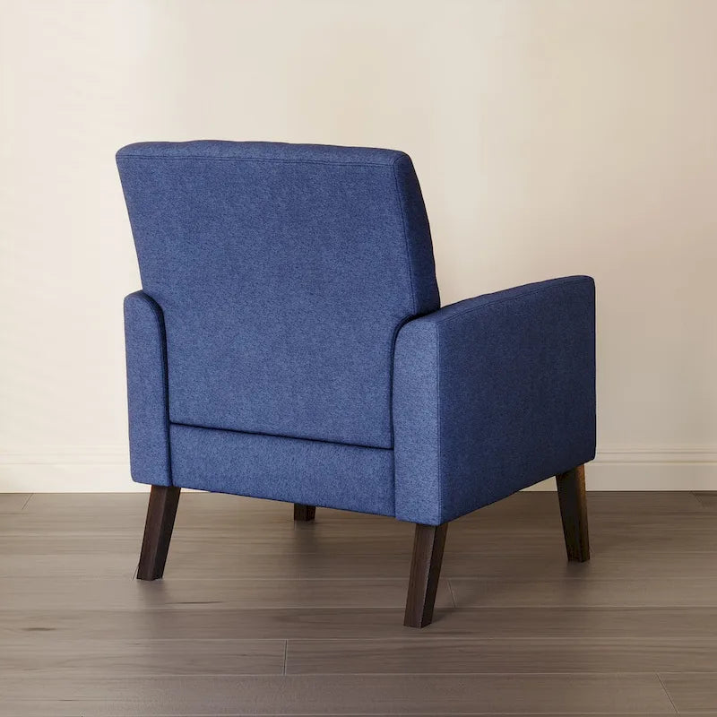 Poltrona LUE BONA Mid-Century moderna con bottoni, gambe in noce e lino - 29,53 A X 30 L X 33,07 P