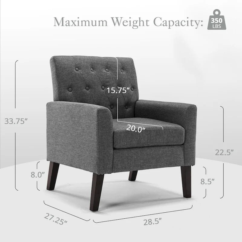 Poltrona LUE BONA Mid-Century moderna con bottoni, gambe in noce e lino - 29,53 A X 30 L X 33,07 P