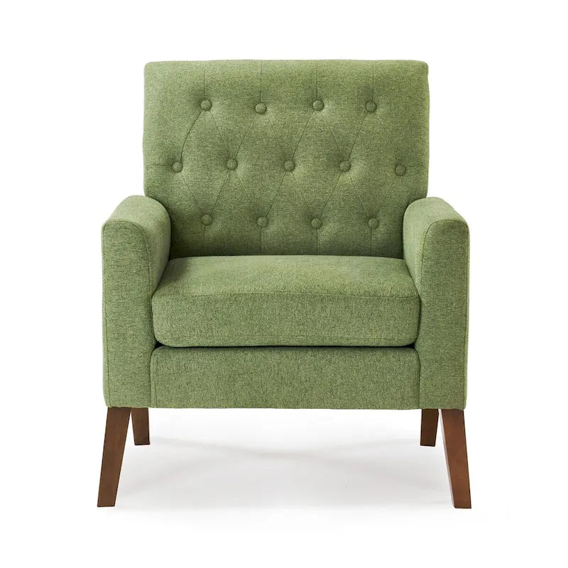 Poltrona LUE BONA Mid-Century moderna con bottoni, gambe in noce e lino - 29,53 A X 30 L X 33,07 P