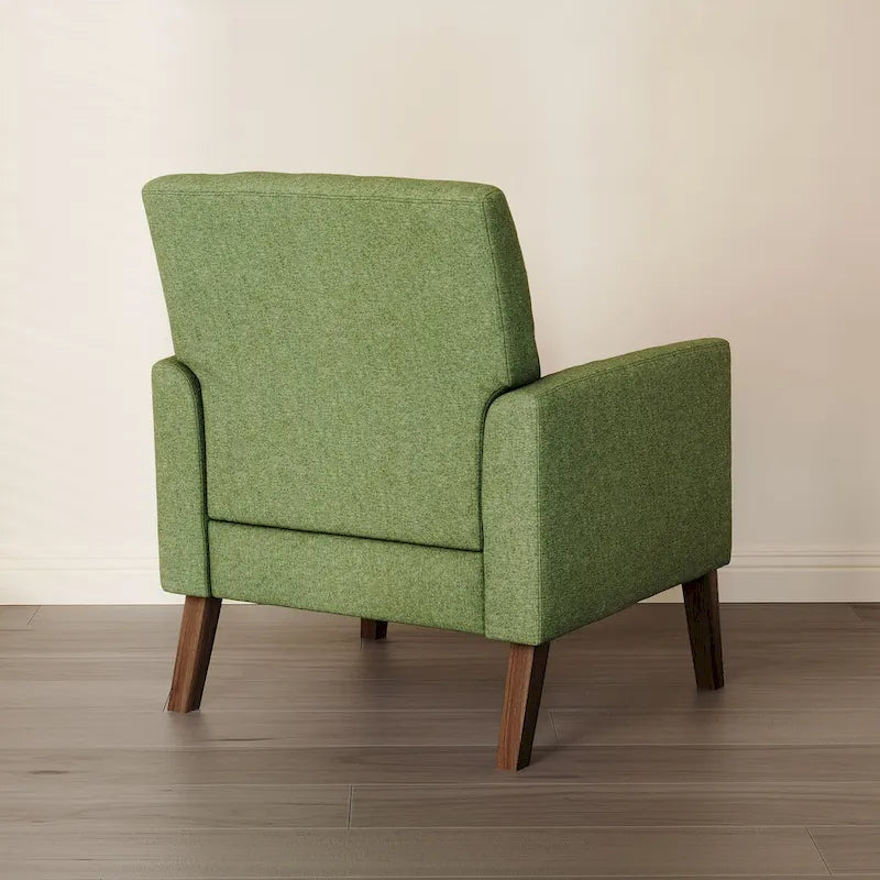 Poltrona LUE BONA Mid-Century moderna con bottoni, gambe in noce e lino - 29,53 A X 30 L X 33,07 P