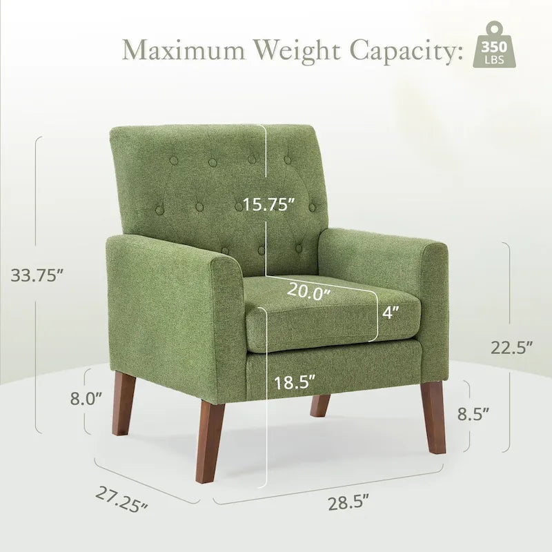 Poltrona LUE BONA Mid-Century moderna con bottoni, gambe in noce e lino - 29,53 A X 30 L X 33,07 P