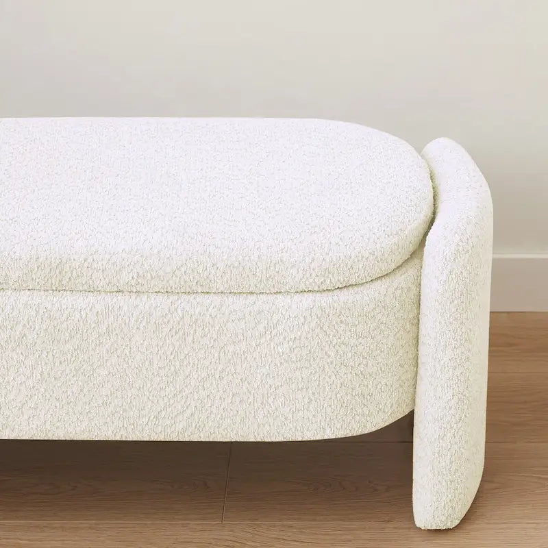 Ottoman 3D Lamb Fleece Fabric Storage Bench w/ Large Storage Space