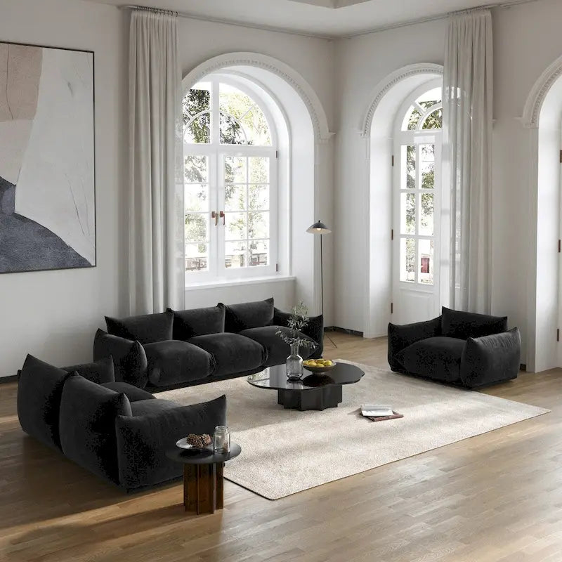 Modern Chenille Upholstery 3 Pieces Sofa Sets for Living Room Include Armchair, Loveseat and Three Seaters Couch