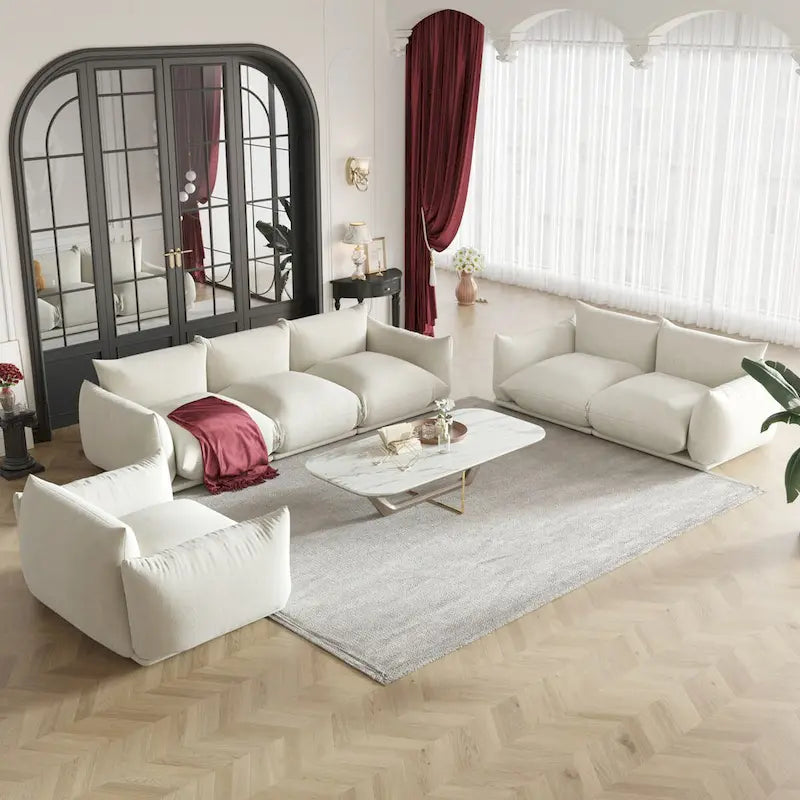 Modern Chenille Upholstery 3 Pieces Sofa Sets for Living Room Include Armchair, Loveseat and Three Seaters Couch