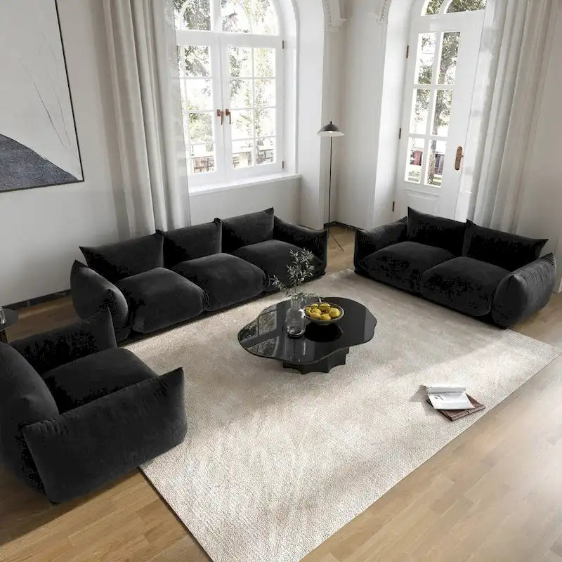 Modern Chenille Upholstery 3 Pieces Sofa Sets for Living Room Include Armchair, Loveseat and Three Seaters Couch