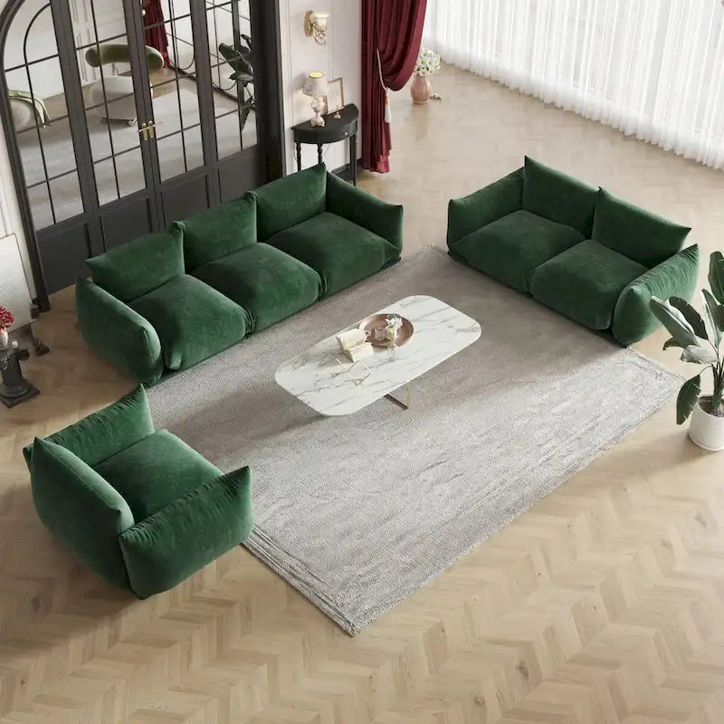 Modern Chenille Upholstery 3 Pieces Sofa Sets for Living Room Include Armchair, Loveseat and Three Seaters Couch