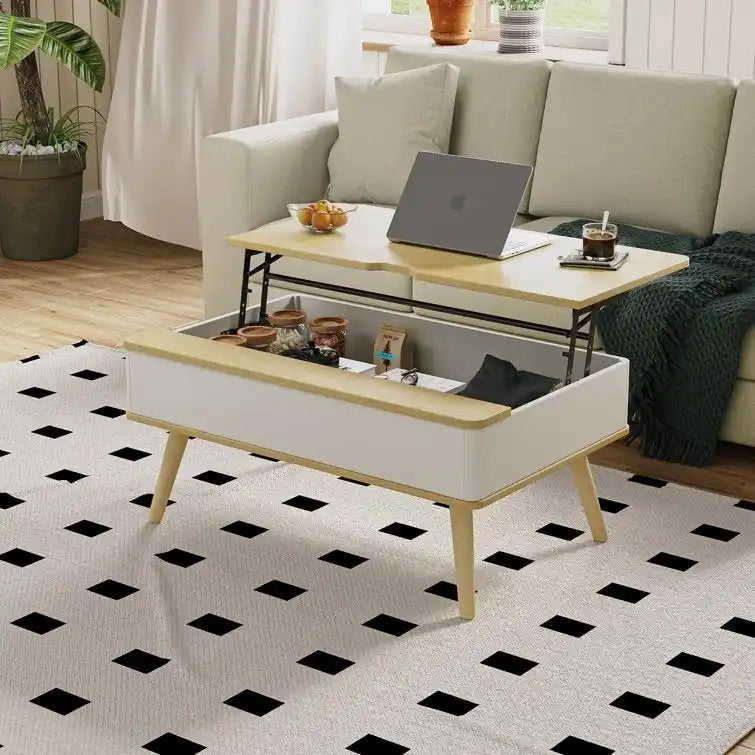 Tavolino da caffè quadrato Elevatelux con piano sollevabile e contenitore, 37 x 23.5