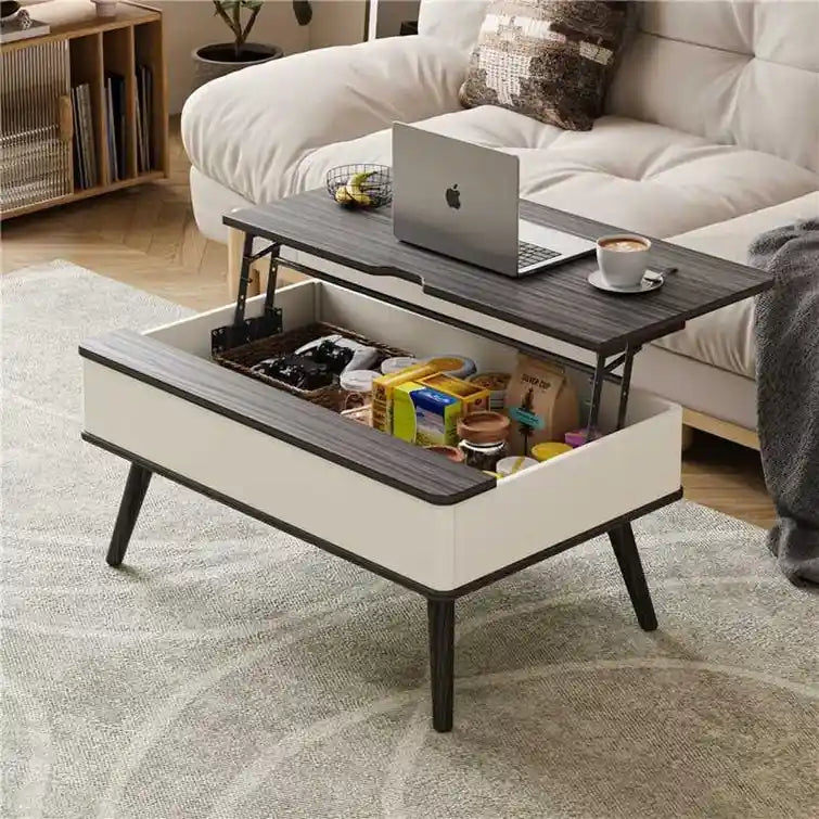Tavolino da caffè quadrato Elevatelux con piano sollevabile e contenitore, 37 x 23.5