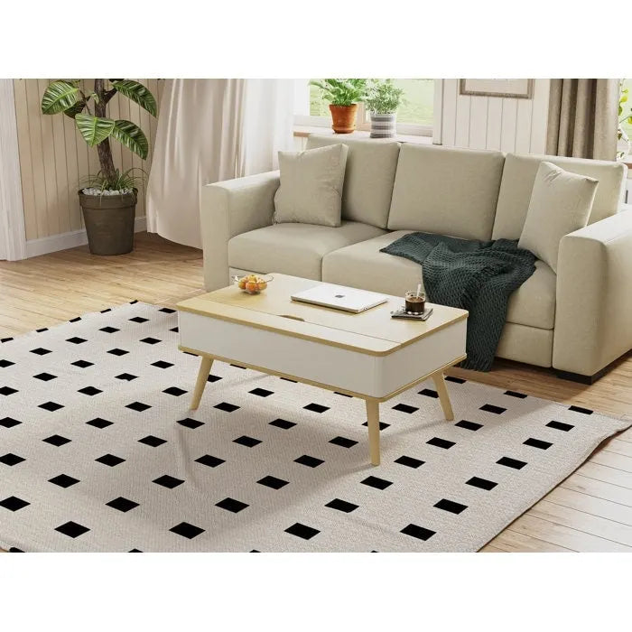 Tavolino da caffè quadrato Elevatelux con piano sollevabile e contenitore, 37 x 23.5