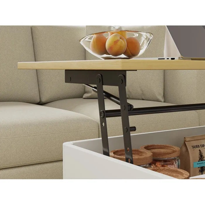 Tavolino da caffè quadrato Elevatelux con piano sollevabile e contenitore, 37 x 23.5