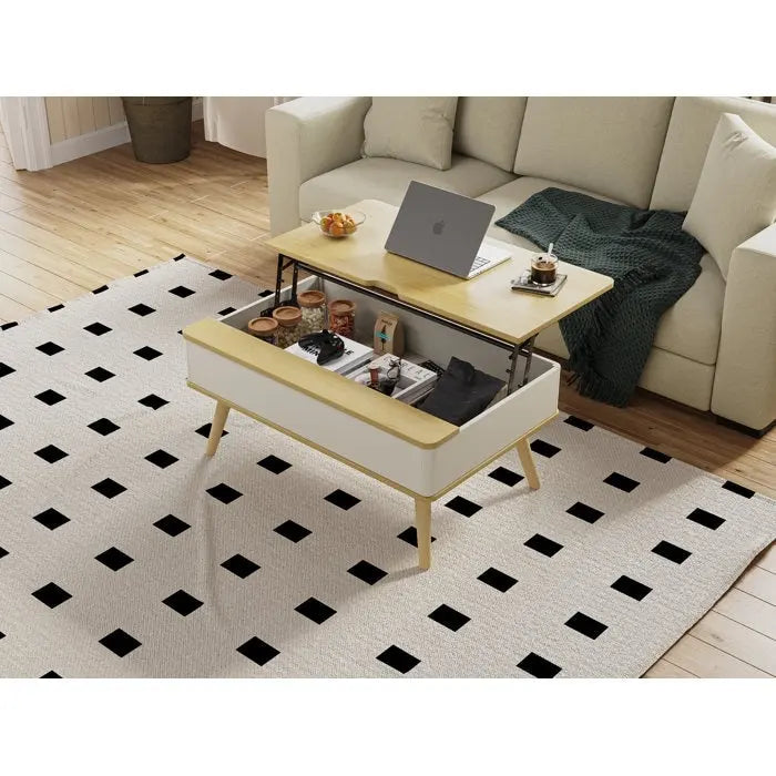 Tavolino da caffè quadrato Elevatelux con piano sollevabile e contenitore, 37 x 23.5
