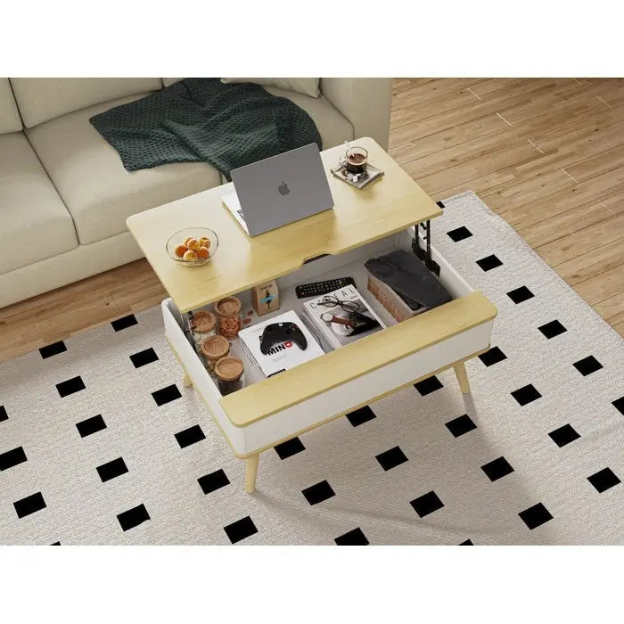 Tavolino da caffè quadrato Elevatelux con piano sollevabile e contenitore, 37 x 23.5