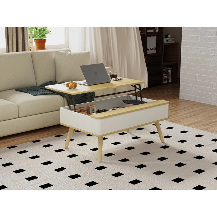 Tavolino da caffè quadrato Elevatelux con piano sollevabile e contenitore, 37 x 23.5
