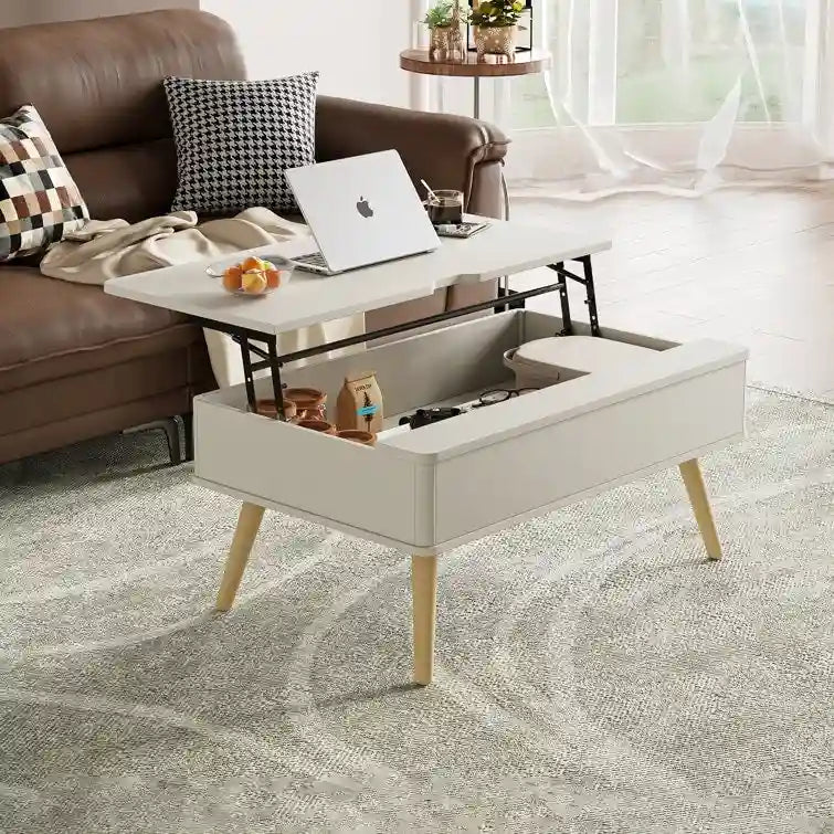 Tavolino da caffè quadrato Elevatelux con piano sollevabile e contenitore, 37 x 23.5