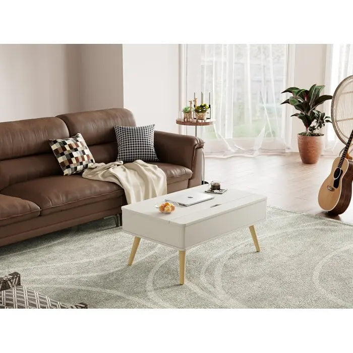 Tavolino da caffè quadrato Elevatelux con piano sollevabile e contenitore, 37 x 23.5