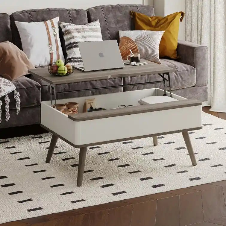 Tavolino da caffè quadrato Elevatelux con piano sollevabile e contenitore, 37 x 23.5