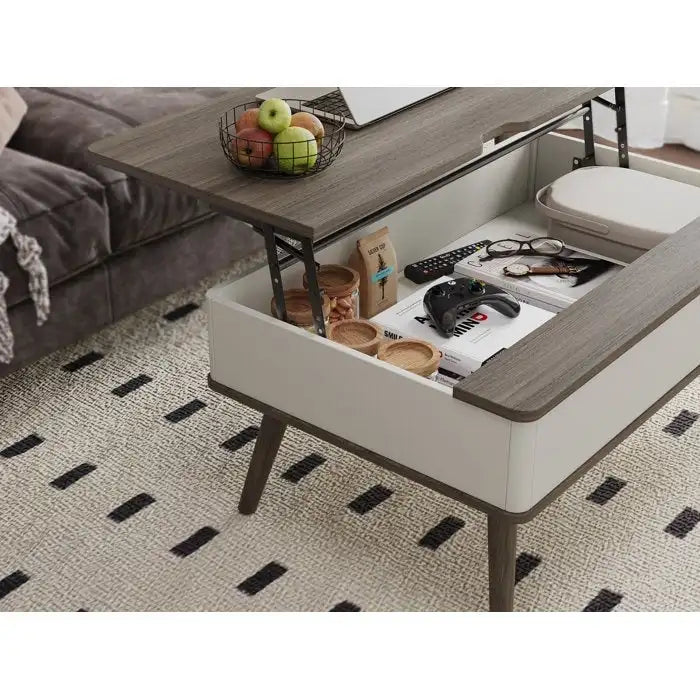Tavolino da caffè quadrato Elevatelux con piano sollevabile e contenitore, 37 x 23.5