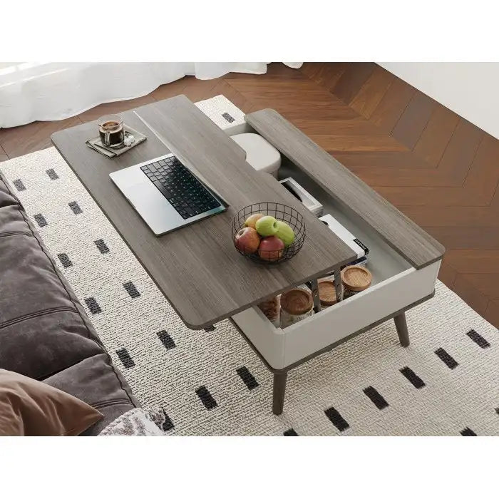 Tavolino da caffè quadrato Elevatelux con piano sollevabile e contenitore, 37 x 23.5