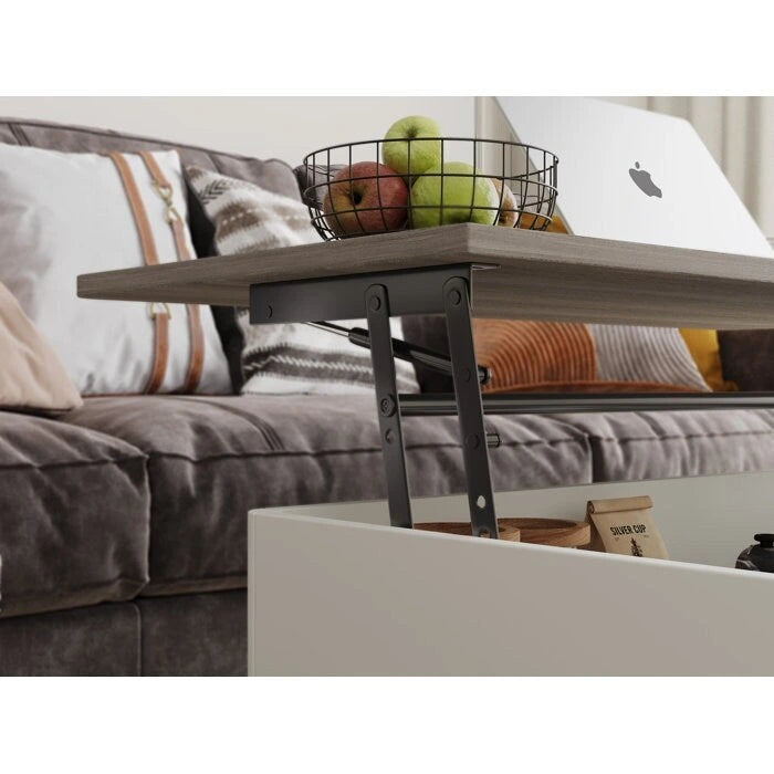 Tavolino da caffè quadrato Elevatelux con piano sollevabile e contenitore, 37 x 23.5