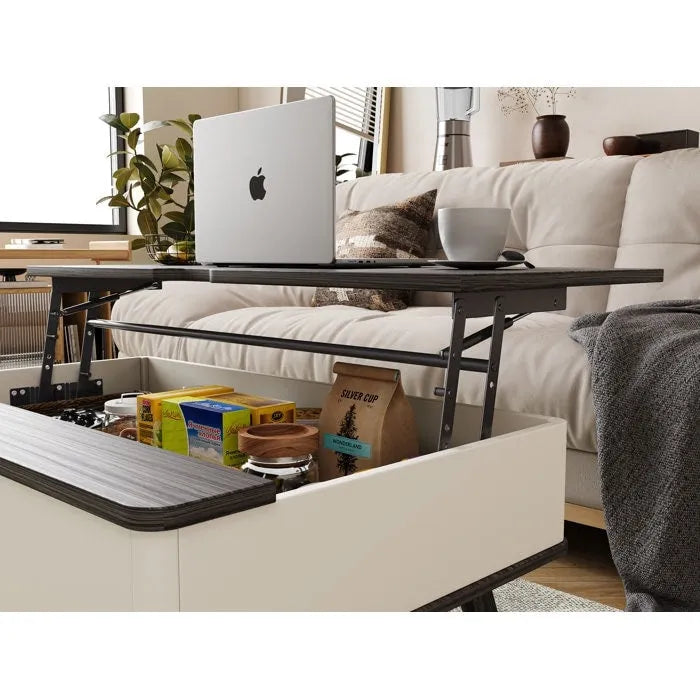 Tavolino da caffè quadrato Elevatelux con piano sollevabile e contenitore, 37 x 23.5