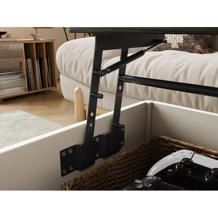 Tavolino da caffè quadrato Elevatelux con piano sollevabile e contenitore, 37 x 23.5