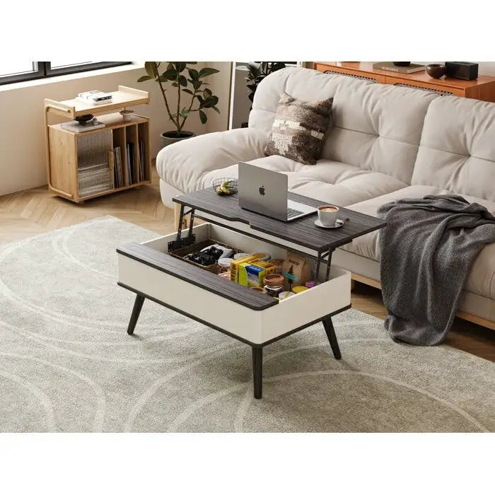 Tavolino da caffè quadrato Elevatelux con piano sollevabile e contenitore, 37 x 23.5
