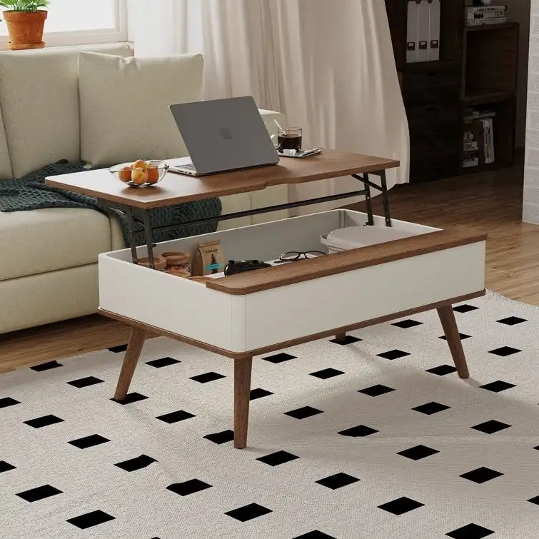 Tavolino da caffè quadrato Elevatelux con piano sollevabile e contenitore, 37 x 23.5