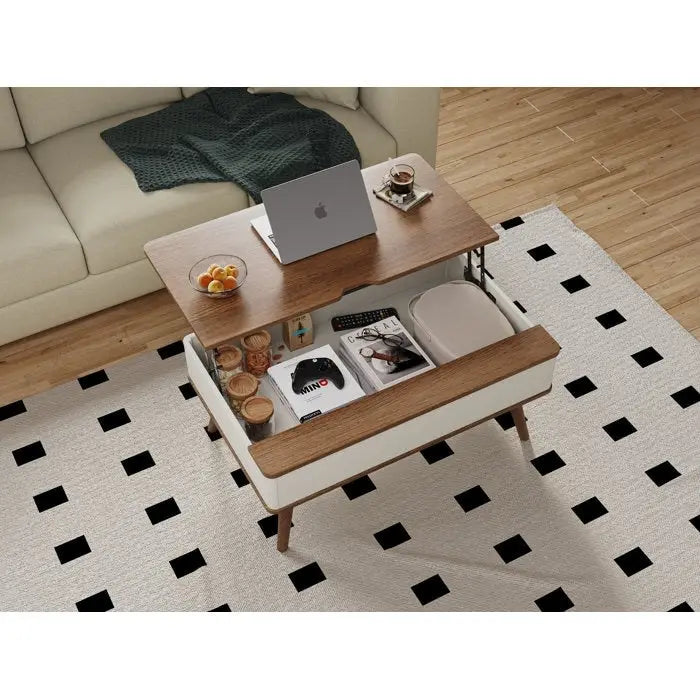 Tavolino da caffè quadrato Elevatelux con piano sollevabile e contenitore, 37 x 23.5