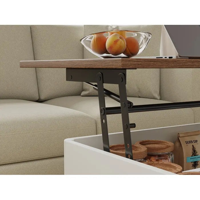 Tavolino da caffè quadrato Elevatelux con piano sollevabile e contenitore, 37 x 23.5