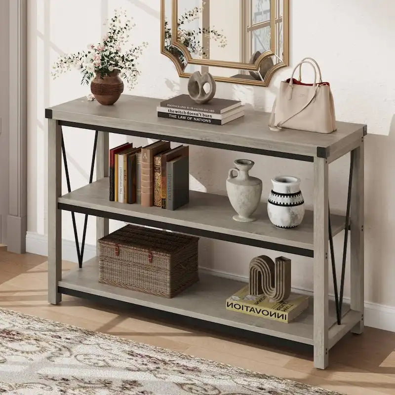 3 Tier Wood Narrow Farmhouse Entryway Table, Console Table