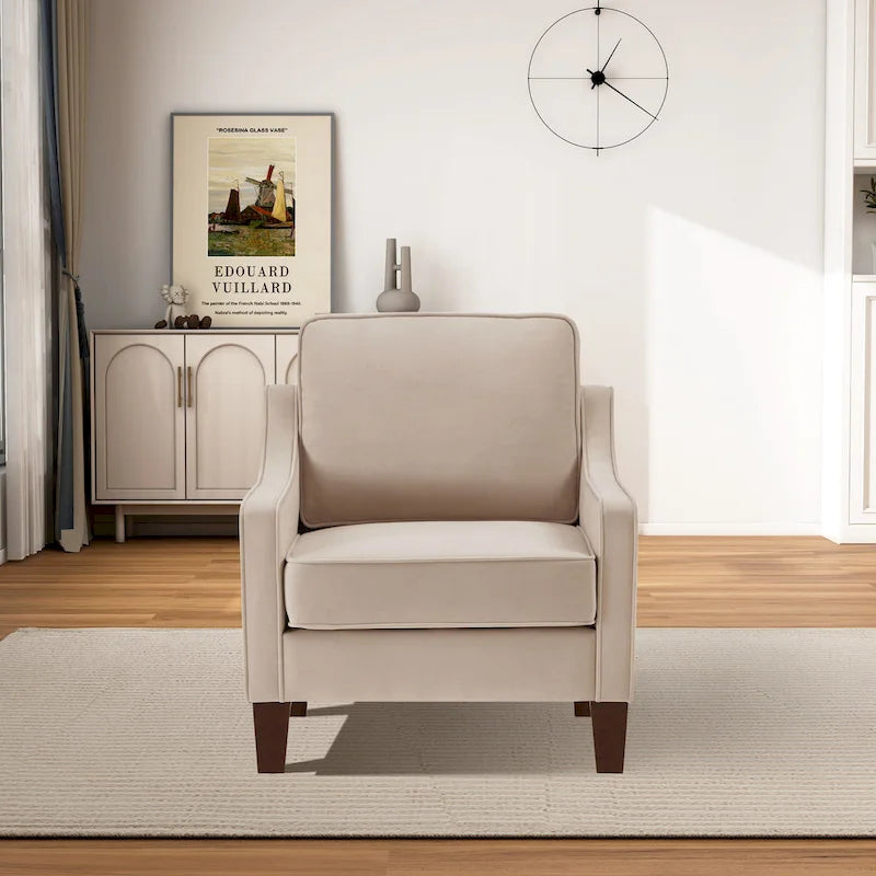 Modern Velvet Upholstered Accent Chair Single Sofa Armchair