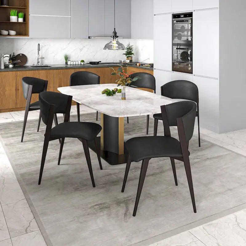 Sedia da pranzo Aspen con sedile in pelle in metallo nero di LeisureMod