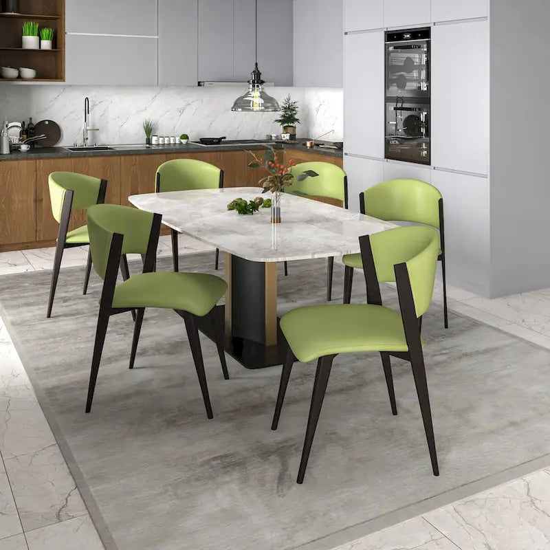 Sedia da pranzo Aspen con sedile in pelle in metallo nero di LeisureMod