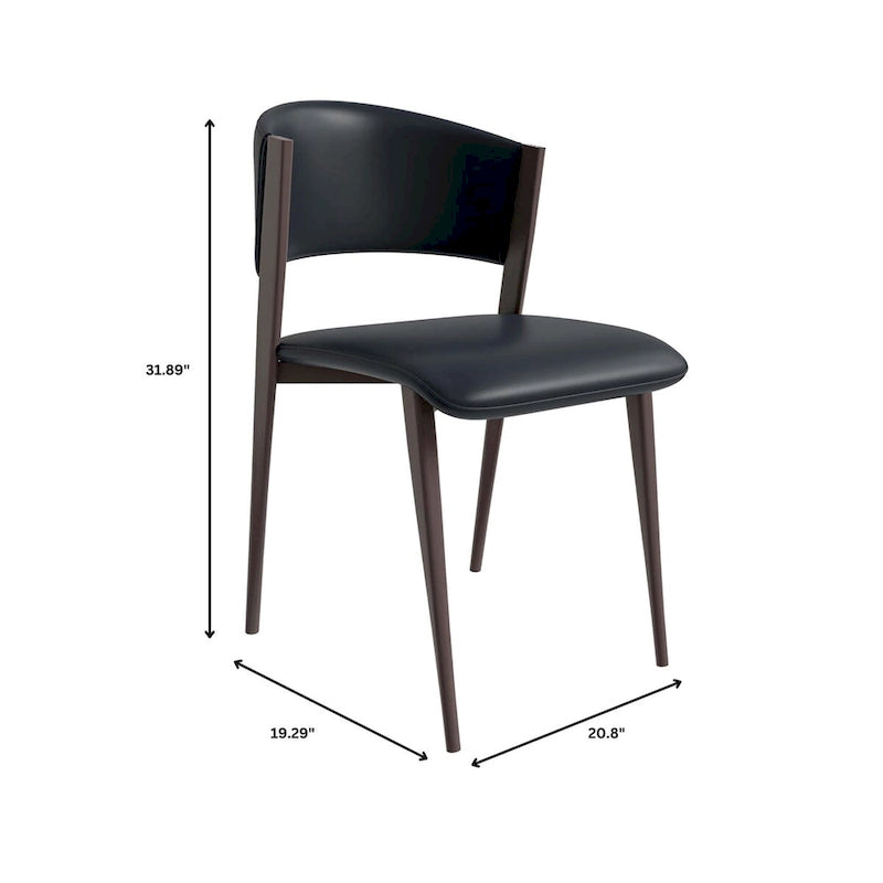 Sedia da pranzo Aspen con sedile in pelle in metallo nero di LeisureMod