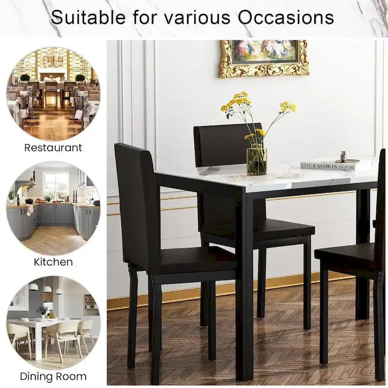 Mieres 5-Piece Dining Table Set with Faux Marble Top and 4 PU Leather Upholstery Chairs for Kitchen Dining Room